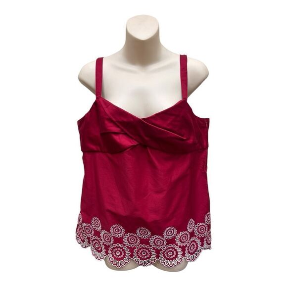 Loft Red White Sleeveless Blouse Sz 14 Office Casual Tank Top Preppy Classic EUC - Picture 1 of 6